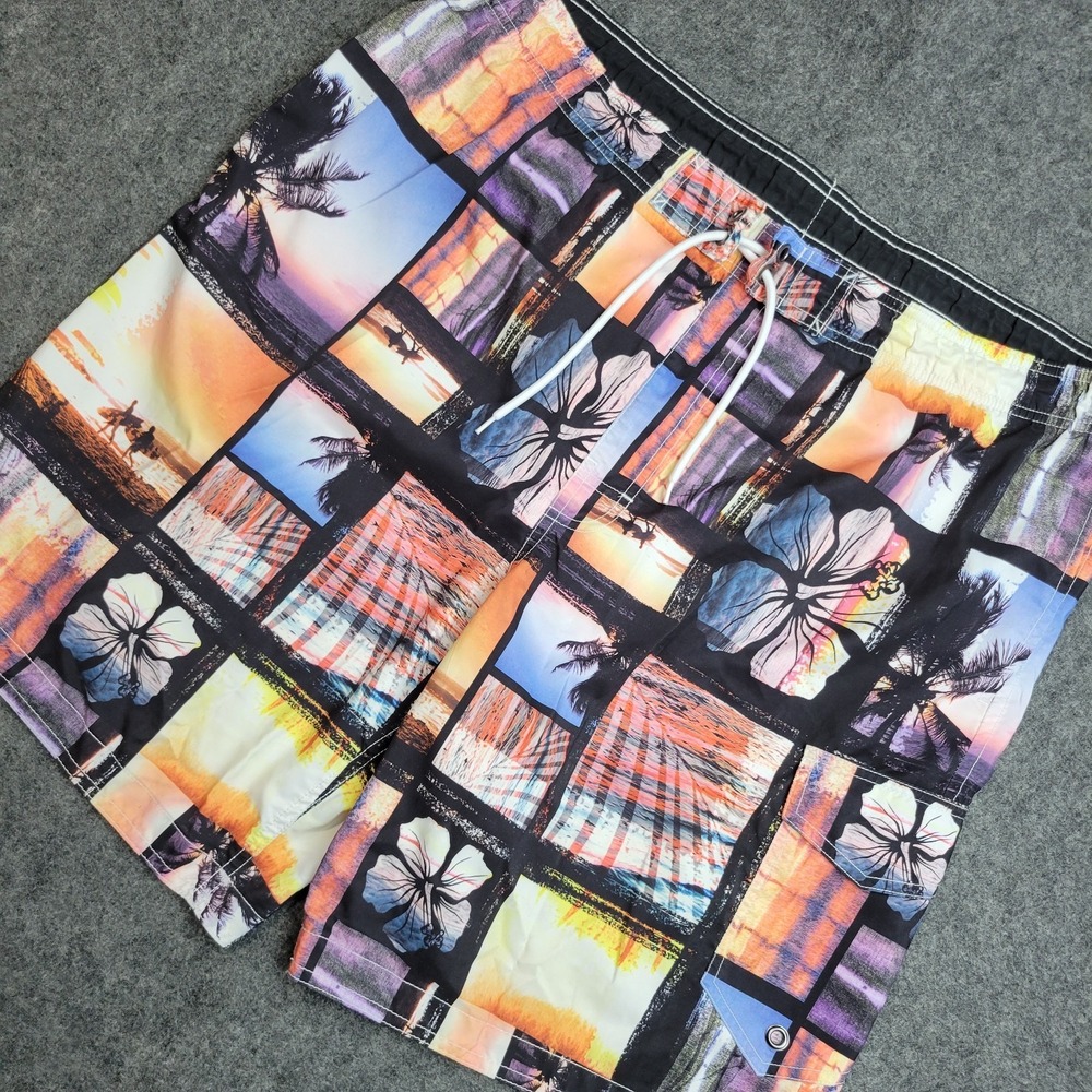 Sonoma Swim Trunks Mens XL Multi Beach Print Surf Surfing Water Polo Drawstring